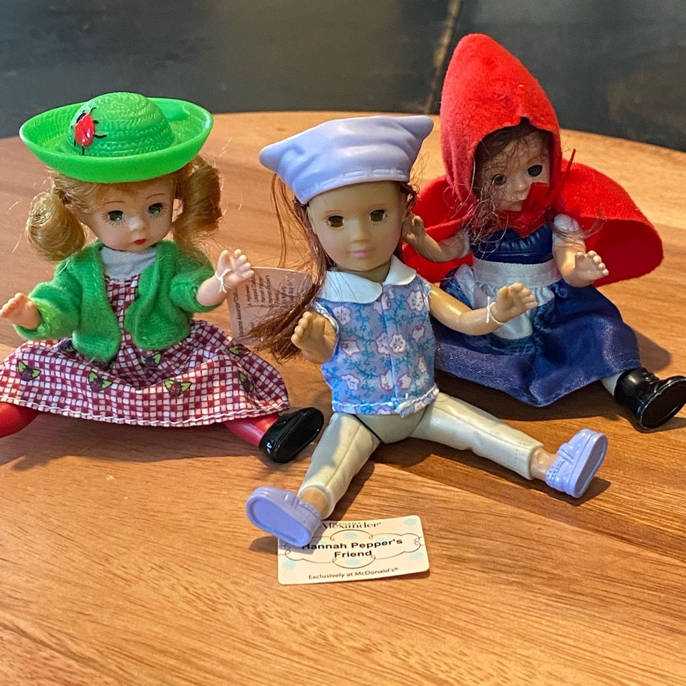 Madame Alexander Dolls with Green, Blue, and Red Outfits
